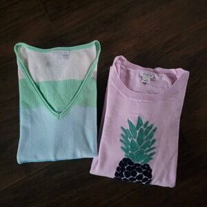 J. Crew NYC Bundle Lot of 2 Multicolored Pink Purple Blue Long Sleeve Sweater XS